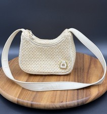 Etienne Aigner mini Woven Straw Purse Shoulder Bag Cream Leather Trim vintagey2k picture