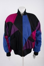 Vintage 80s Womens Bomber Jacket Mulberry Street M Colorblock Gold Beaded Rocker picture
