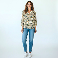 ROSE + OLIVE Women's Plus 2X Ivory Floral Split Neck 3/4 Sleeve Tunic Blouse picture