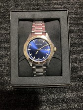 Bulova Men's Quartz Blue Dial Date Two-Tone SS Bracelet Watch w/ Box picture