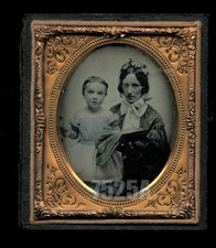 1/6 Ambrotype Woman Reading Cute Little Girl Childrens Book Tinted 1860s Doll? picture