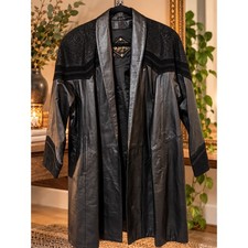 G-III Vintage 100% Leather Long Duster Coat Embossed Paisley Western Gothic picture