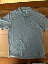 TravisMathew Men's Solid Blue Short Sleeve Collared Button Logo Knit Polo L picture