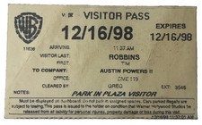 Original 1998 Warner Bros Visitor Pass Tim Robbins Austin Powers II Studio picture