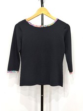 Joseph A. Black Knit Top with Colorful Braided Trim, Size M Cotton Candy Pastel picture