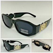 New CLASSIC HIP HOP RAPPER Style SUNGLASSES Black Frame Gold Medallion Dark Lens picture
