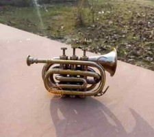 Brass Antique finish Decorative Trumpet Pocket 3 Valve Mouthpiece Gift  picture