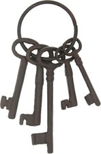 Halloween Costume Prop, Vintage Cast Iron Skeleton Key Ring Antique Pirate picture