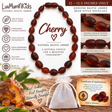 Cherry Baltic Amber Bean Necklace Unpolished 12–12.5