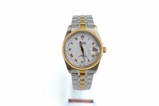 TUDOR BY ROLEX PRINCE DATE REF. 74033 34MM WHITE ROMAN DIAL 18K GOLD CROWN VTG picture