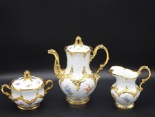 MEISSEN B-FORM COFFEE POT / CREAMER / SUGAR ~ STREWN FLOWERS, GOLD GILT, DRAGON picture