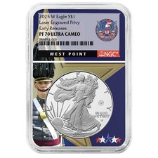 2025-W Proof $1 American Silver Eagle Laser Beam Privy NGC PF70UC ER West Point picture