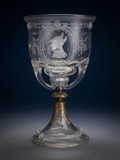 Antique Engraved Glass Pokal Rene II Lorraine Portrait Gilt Mount Chalice Cup picture