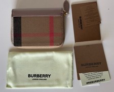 Burberry MN Zip Around Check Gray Mink/Brown Wallet 80845261 NWT $480 picture