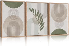 HPINUB Sage Green Boho Framed Canvas Wall Art Set, Minimalist Beige Green Bot... picture