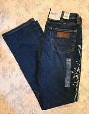 WRANGLER RETRO WOMEN'S JEANS HIGH RISE SLIM BOOT 28x30 NWT GEO/AZTEC EMBROIDERY picture