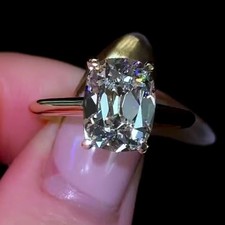 4.00Ct Old Mine Cushion Cut Moissanite Engagement Ring In 14K Solid Yellow Gold picture