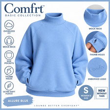 Comfrt Basic Mock Neck Sweatshirt Allure Blue Size Small Oversized NEW picture