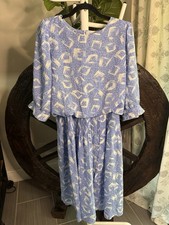 VTG Breli Originals Blue Geometric Dress ILGWU Union Made Abstract Blouson Midi picture