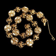 Signed Vintage PANETTA White Lucite Collar Necklace Gold Plated Choker Mid Centu picture