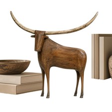 Vintage Longhorn Bull Sculpture, Rustic Farmhouse Animal Figurine, Home Decor picture