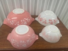 Vintage Pyrex Gooseberry Cinderella Mixing Bowls Pink White Milk Glass Set of 4 picture