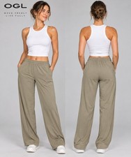 OGL Women’s Large Khaki Wide Leg Pull-On Pants NWT Casual Stretch Trousers B5 picture