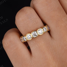 Cushion Moissanite Full Eternity Wedding Band Yellow Gold Bezel Stackable Rings picture