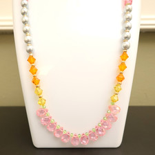 Tarina Tarantino necklace pink teardrops Swarovski crystal goldtone stars signed picture