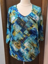 Onque Casual Blouse Size 2X New Multicolor Geometric Lace 3/4 Lace Sleeve picture