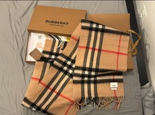 Burberry Cashmere Check KnitScarf Beige Black Red LogoFringe Rectangle picture