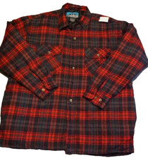 BTC Flannel Shirt Mens Large Red Plaid long Sleeve Button Up Quilted Cotton picture