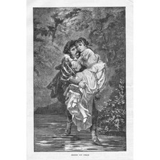 CARL SCHWENINGER Crossing the Stream - Antique Print 1882 picture