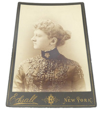 Antique Cabinet Card Woman Portrait Fancy Dress Edsall New York Victorian Photo picture