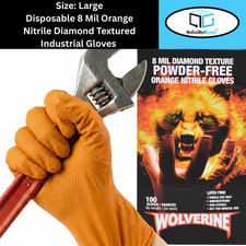 1000 8 Mil Orange Nitrile Gloves Diamond Texture Size: Large Heavy Duty Grip picture