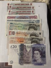 Vintage UK British Banknote Collect - 1972 Armed Forces, Paper £1, £5, £10, £20 picture