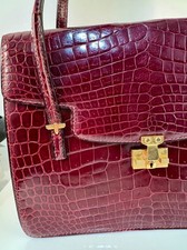 POROSUS CROCODILE Skin Purse Bag Burgundy Red 30cm Vintage Hermes Era Kelly  picture
