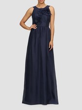 Kay Unger Midnight Blue Waverly Floral Applique Organza Gown Size 2 $348 picture