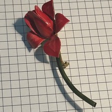 VINTAGE RARE ORIGINAL BY ROBERT ENAMEL RED ROSE BROOCH BEAUTIFUL picture