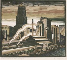 Charles Turzak : South of the Loop : WPA Woodcut Art Print 1934  11x17