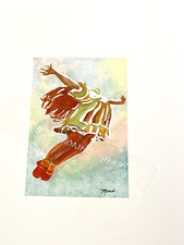 EUPHORIA, Little Girl Jumping~Brand New Watercolor~HAND PAINTED, 4 X 6
