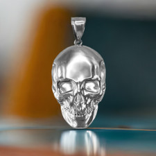 Polished Sterling Silver Mens Skull Pendant picture