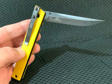 CEO 7096 *YELLOW* Quick Thumb Flick Folding Pocket Knife (Black Blade) picture