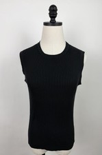 Vintage Ribbed Tank Top Womens Medium 90s Black Silk Blend Knit Top Minimal picture