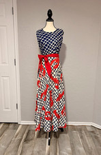 Lounge Craft Vintage 1960s Blue White Red Nautical Lobster Maxi Dress picture