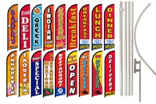 Restaurant Windless Business Flag & Pole Kits Breakfast Lunch Special Dinner picture