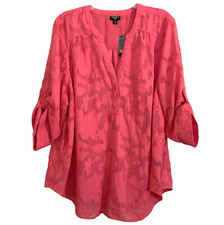 TORRID Harper Tunic Top Blouse Size 2X Coral Pink Sheer Floral V-neck NWT Casual picture
