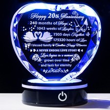 YWHL 20th Anniversary Crystal Heart Gifts for Wife Husband, Laser Colorful picture