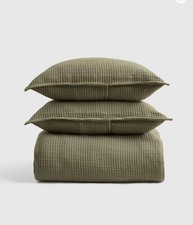 NEW Quince Organic Ribbed Cotton Coverlet Set - Olive - Queen picture