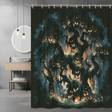 Spooky Forest Tree Eyes Shower Curtain, Dark Woodland Halloween Decor picture